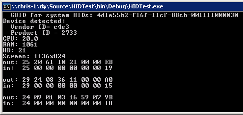Screenshot hidtest.exe